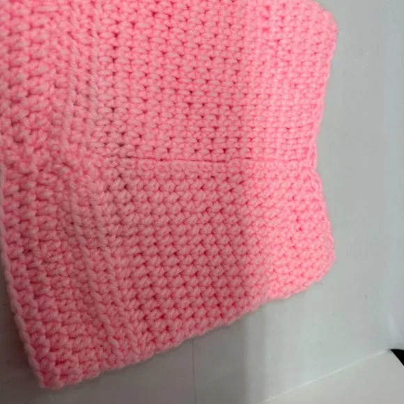 Handmade Crochet Light Pink Knit Cap w/Black Accent OS - Picture 9 of 11